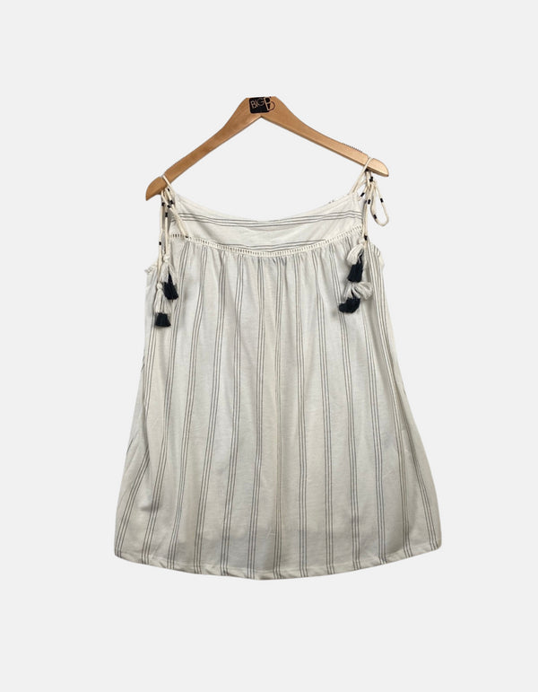 Boho Striped Off-Shoulder Dress with Tassel Details